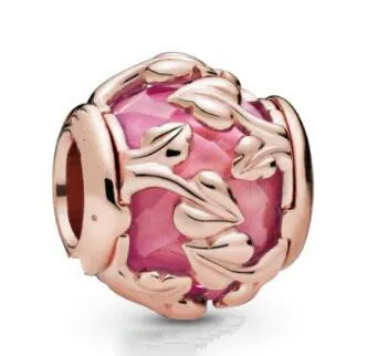 

Genuine 925 Sterling Silver Bead Rose Pink Decorative Leaves Charm Fit Pandora Women Bracelet & Necklace Diy Jewelry