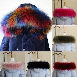 Womens Winter Faux Raccoon Fur Collar Scarf Jackets Hood Fur Shawl Multicolor Fur Collar Female New Fashion Warm Shawl Scarves