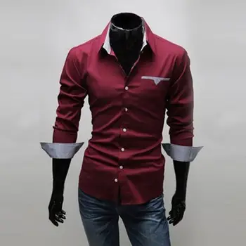 

Fashion New Mens Stylish Patchwork Luxury Formal Casual Long Sleeve Lapel Neck Suits Fit Shirts Collection Tops Tee T-shirts