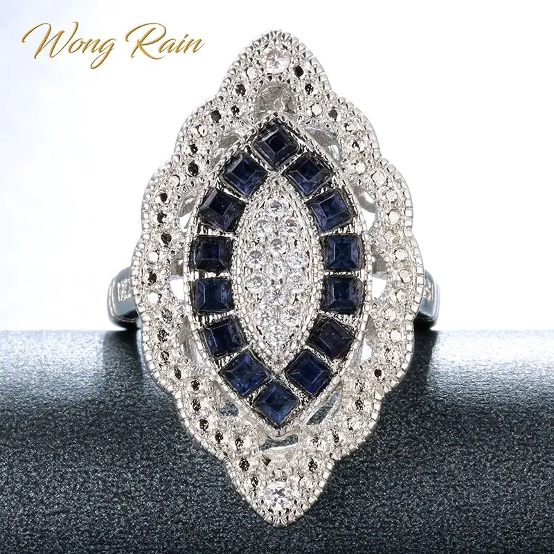 Wong Rain Vintage 100% 925 Стерлинговое Серебро сапфир Topaz драгоценный камень Свадебное