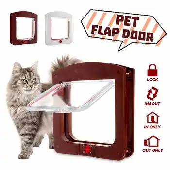 

Cat Dog Flap Door with 4 Way Lock Safe Lockable Security Small Pet Flap Door for Cat Puppy Dog Pet Gate Door Pet Supplies