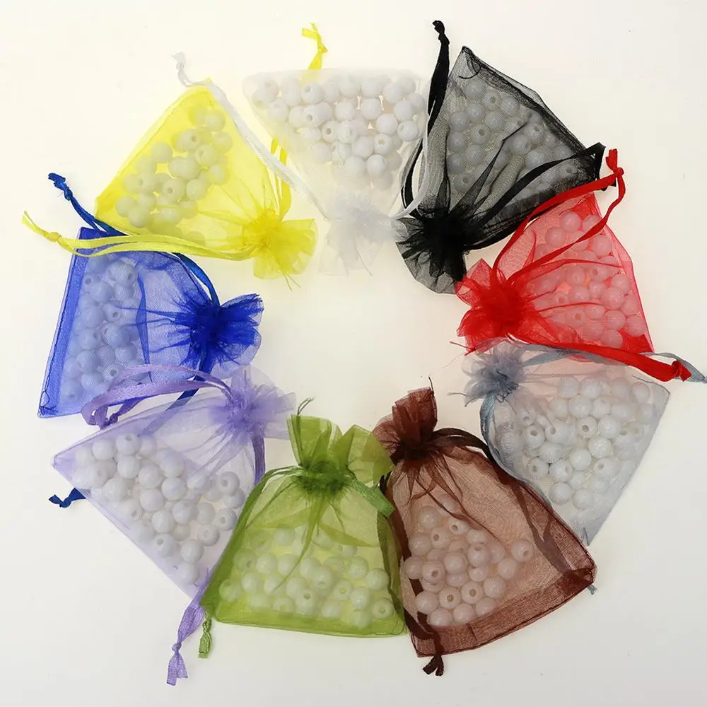 100pcs/lot 7x9cm Silk Organza Drawstring Bag Jewelry Gift Packaging Pouches For Wedding Party Bags (Extra Cost For Custom Logo) 200pcs stars moon jewelry bags organza gift bags for business packaging jewelry accessories small sachet drawstring storage bag