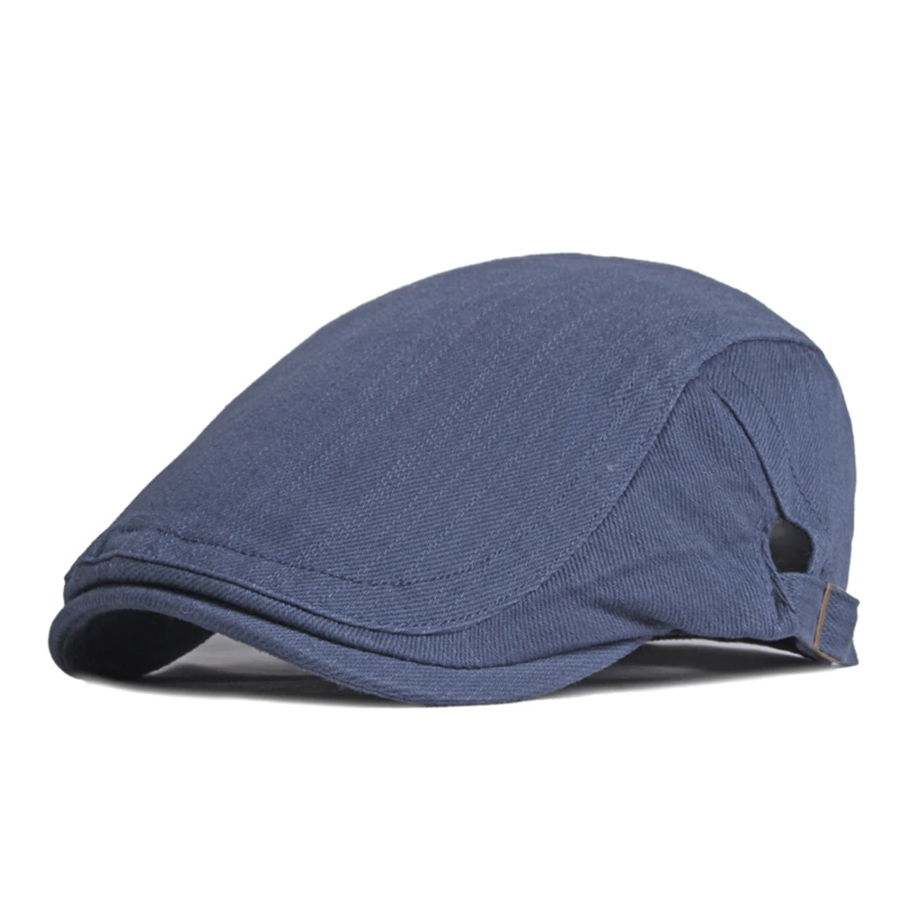 SHOWERSMILE Cotton Mens Beret Hat British Style Newsboy Solid Beige Black Navy Khaki Spring Summer Flat Cap Adjustable 55-60cm 3
