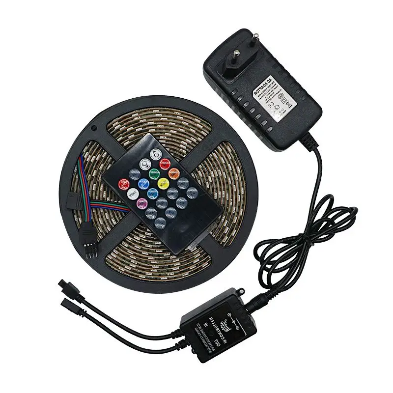 

SZYOUMY SMD 5050 Music RGB LED Strip light 5M 150LEDS Non-Waterproof Flexible Tape diode ribbon IR Controller DC 12V adapter Kit