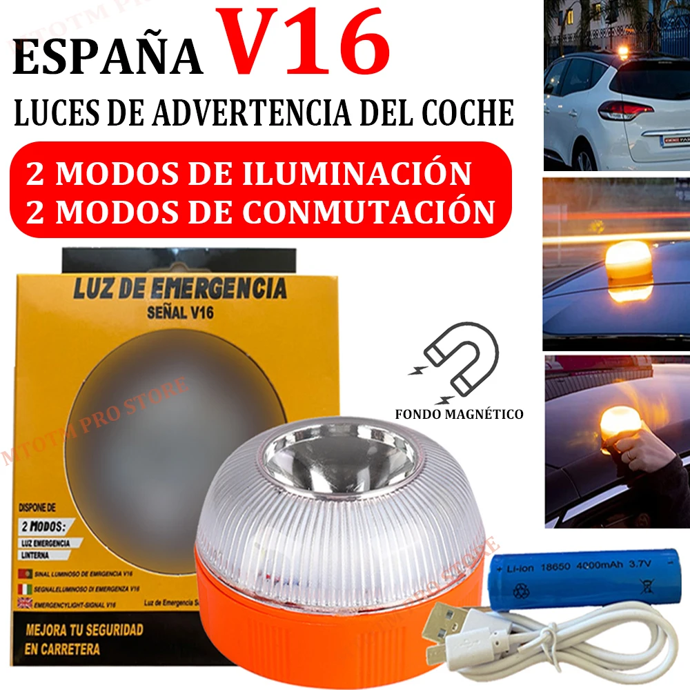 Spain V16 Rechargeable Led Car Emergency Light Flashlight Magnetic Induction Strobe Road Accident Lamp Safety Beacon | Лампы и