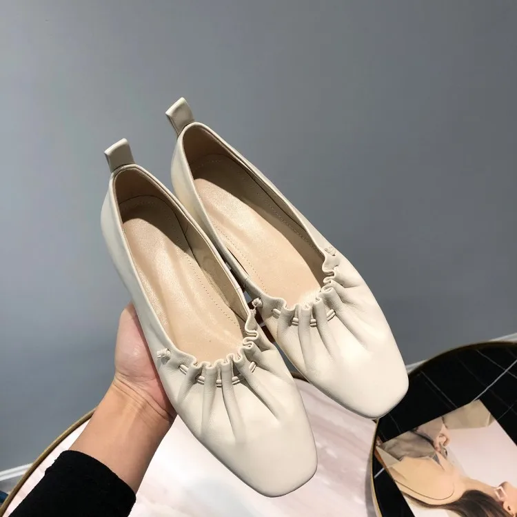 

Inside And Pure Leather Soft Bottom Korean-style Grandma Shoes 2020 Spring New Style Flat Genuine Leather Square Head Loafers Sh