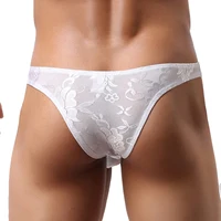 Men's Briefs Gay Underwear Men Panties Transparent Lace Briefs Bikini Man Thong Male Mesh Lingerie Bulging Penis Pocket T Pants 1