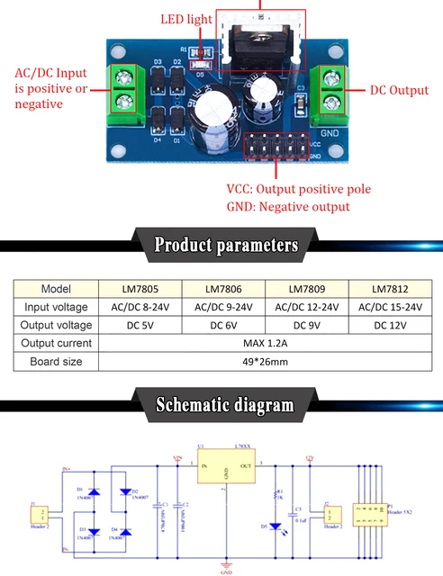 Lm11949lm7805/7806/7809/7812 Voltage Regulator Module 5v-12v 1.2a