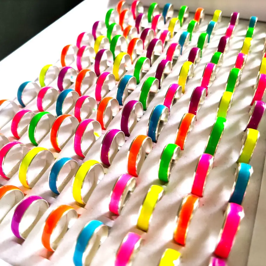 50pcs/lot Growing In Dark Ring 6mm Band Colorful Luminous Women's Cute Ring Party Gift Wholesale Jewelry 5