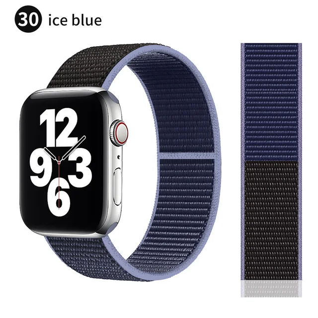 Nylon Strap for Apple watch series 7 band 41mm 44mm 40mm 42mm 38mm smartwatch wristband belt sport loop bracelets iWatch 3456 se Midnight blue