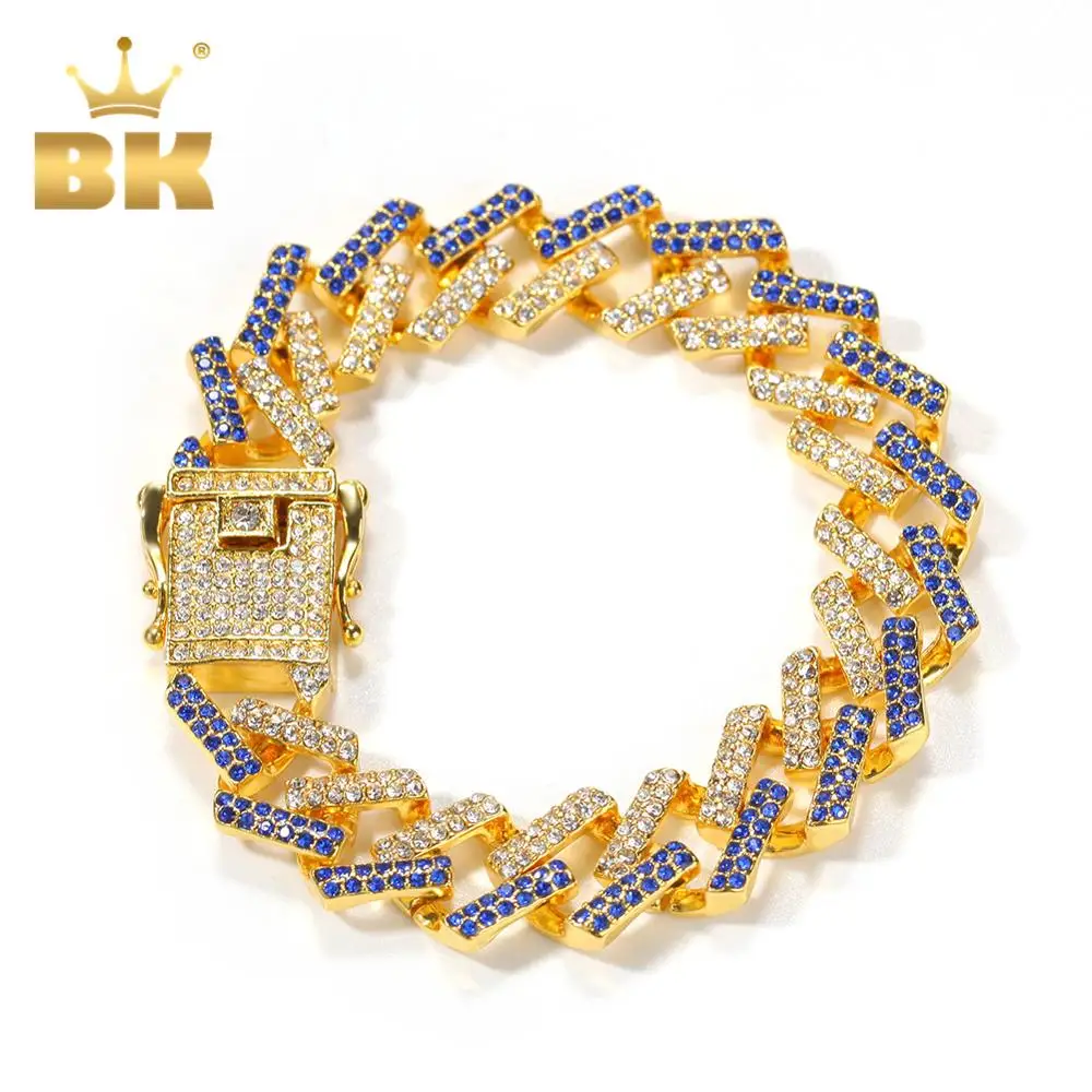 Модный мужской Браслет BLING KING полностью сверкающие стразы 15 мм кубинские звенья
