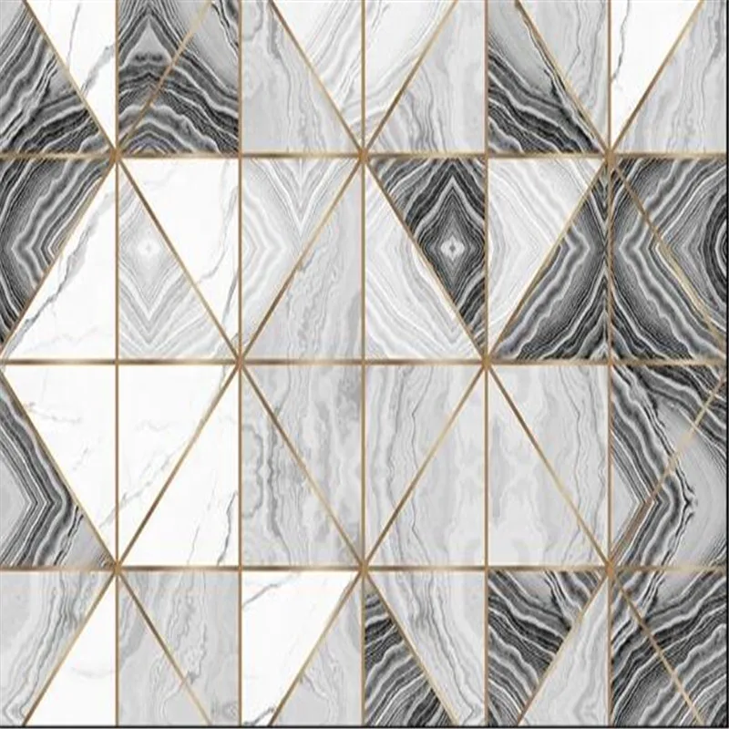 Large 3D Wallpaper Mural Custom Light Luxury Geometric Lines Jazz White Marble Tile Living Room TV Background Wallpaper Mural