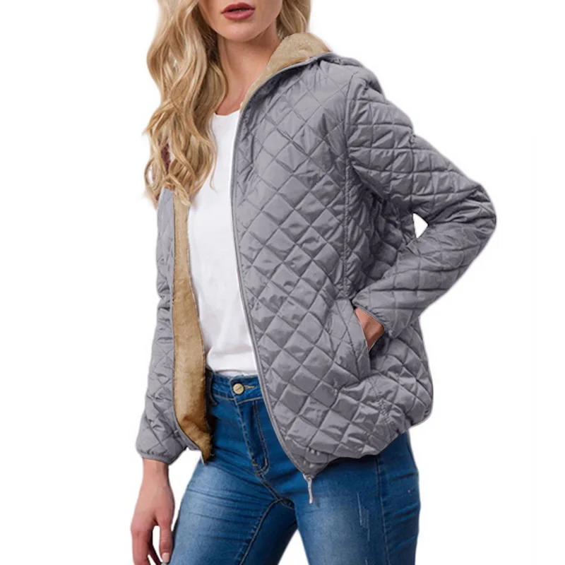 HEFLASHOR, осенне-зимняя модная куртка, Женская парка, зимняя Базовая приталенная короткая куртка, Повседневная Женская Теплая стеганая куртка на молнии, верхняя одежда - Цвет: Style B-Dark Gray