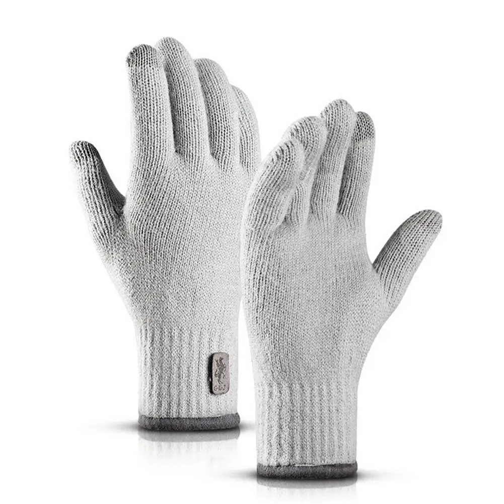 New Outdoor Warm Double-deck Velvet Mountaineering And Skiing Cycling Men's Knitted Touch Screen Windproof Sport Gloves