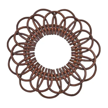 

Vintage Rattan Round Mirror Frame Bohemian Chic Wood Wall-Mounted Mirror Frame Decorative Flower Mirror Frame