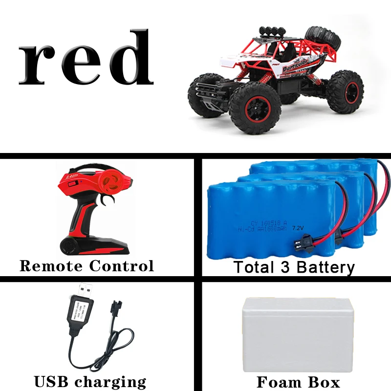 37cm red 3 battery 1/12 Радиоуправляемая машина 4WD альпинистская машина 4x4 с двумя моторами, машинка Bigfoot с дистанционным управлением, модель внедорожника, игрушки для мальчиков, детский подарок - Цвет: 37cm red 3 battery