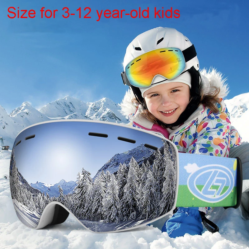 Winter Snowboard Ski Goggles for kids dual lens Anti Fog Windproof Mask Colorful Plated large frame Skiing Glasses children | Спорт и