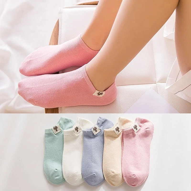 5 пар/партия, короткие носки женские повседневные универсальные классические хлопковые носки в духе колледжа для девочек Однотонные однотонные простые носки-башмачки Meias