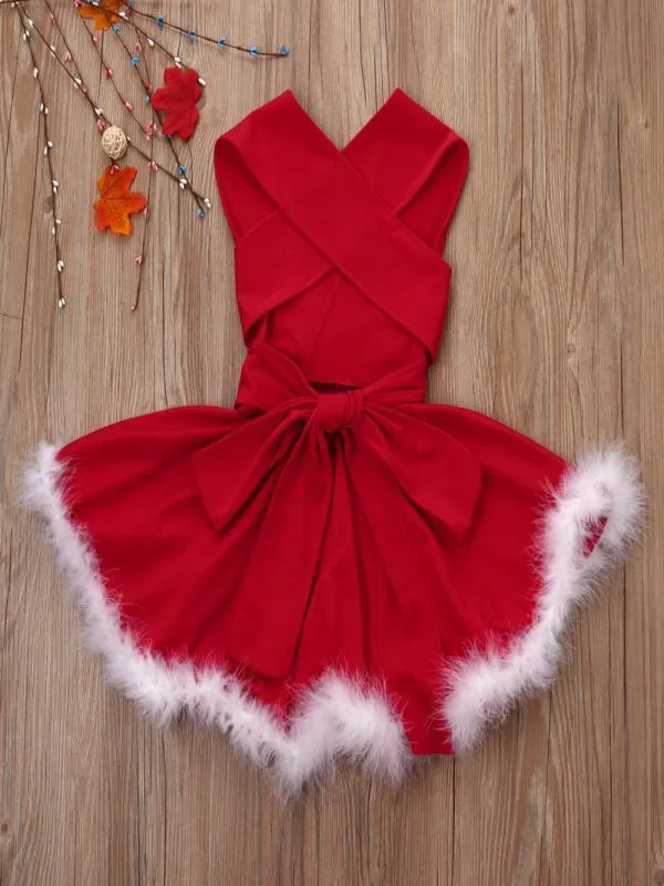 Рождественское платье Детское красное рождественское платье Санта-Клауса без рукавов, вечерние платья Детские платья осенние платья принцессы для девочек N27