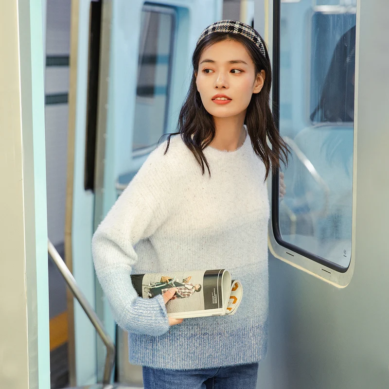 

INMAN Autumn Winter 2020 New Arrival Gradual Color Janpanese Sweet Elegant Style Women Pullover Sweater Knitwear