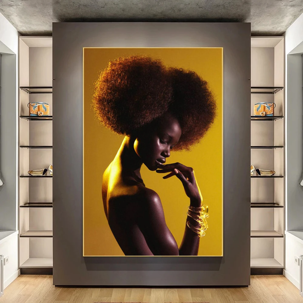 Stampa Su Tela Afroamericana Ragazza Nera - Quadro Moderno Grigio E Rosa Per Arredo Bagno E Soggiorno