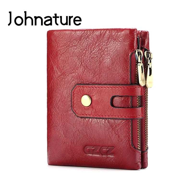 

Johnature Fashion Multi-card Position Women Wallet Card Holder 2019 Genuine Leather Tri-fold Multifunctional Short Women Purse
