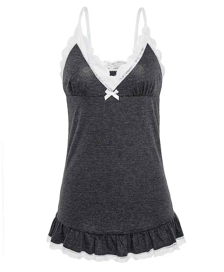 Amazon Hot Selling Sexy V-neck Suspender Underwear Pajamas Summer Thin Cotton Flounced Nightgown a Generation of Fat