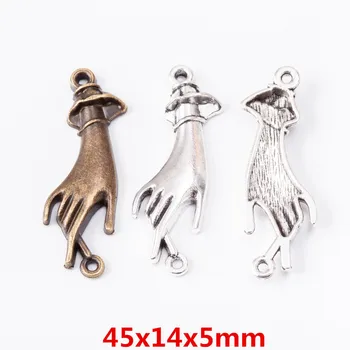 

50pcs 45*14MM Tibetan Silver color hand connector charms alloy hand pendant for bracelet earring necklace diy jewelry making