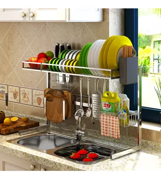 

New 304 Stainless Steel Dish Rack Sink Drain Kitchen Supplies Storage Rack Pool To Dry Dishes Dish Shelf Sink Drainage Shelf