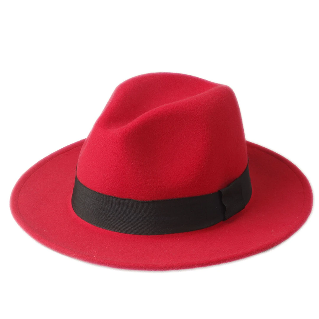 2 больших размера 56-58, размер 59-61 см шерсть мужская фетровая шляпа Федора для джентльмена с широкими полями верхняя одежда Панама сомбреро Кепка - Цвет: Red