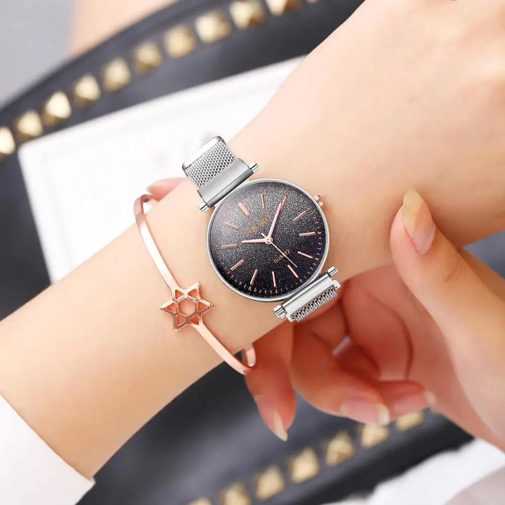 Montre femme Топ люксовый бренд женские часы из розового золота простая мода Звездное небо магнит часы розовые женские платья Наручные часы