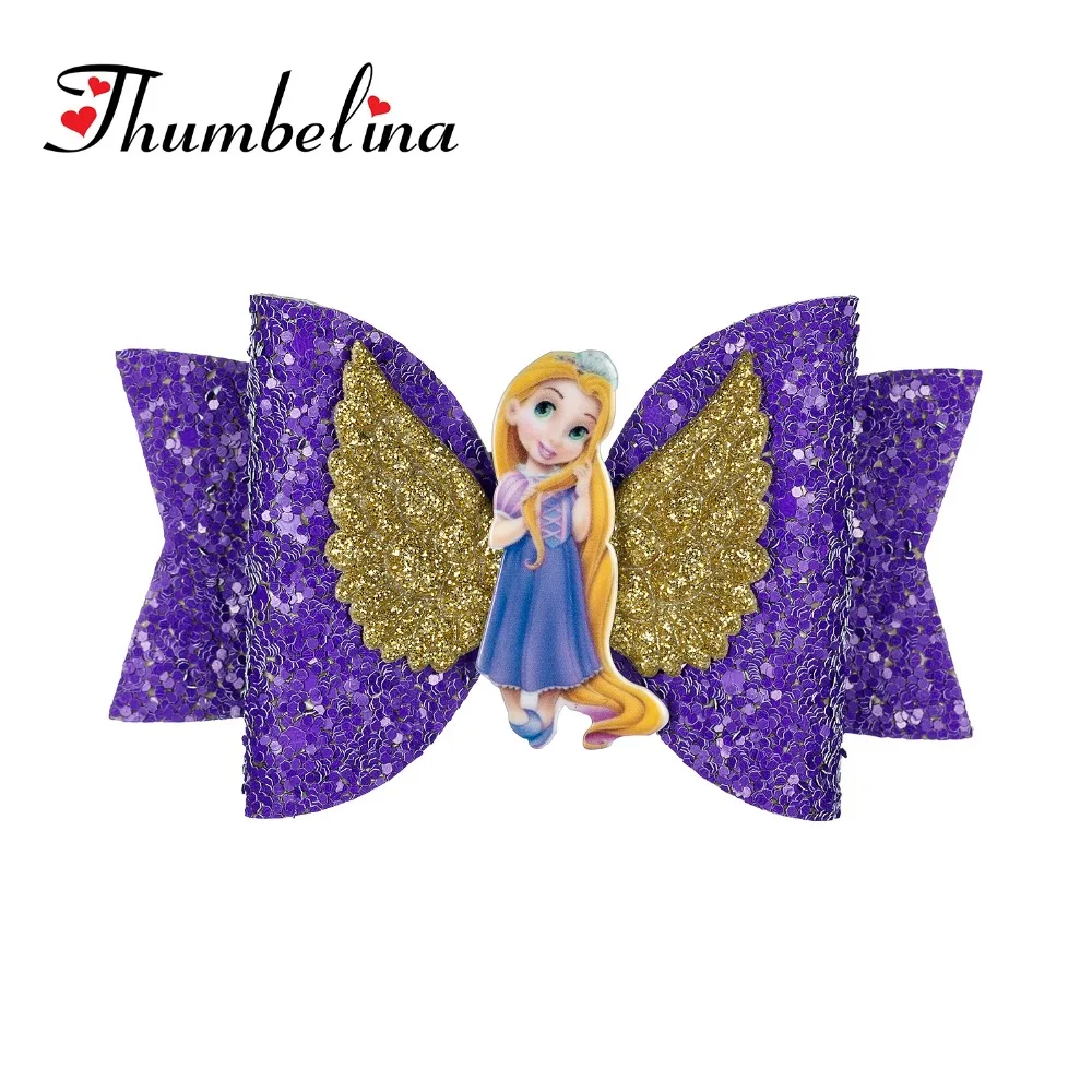 8PCS/LOT Princess Hairgrips Glitter Hair Bows with Clip Dance Party Bow Hair Clip Girls Hair Access