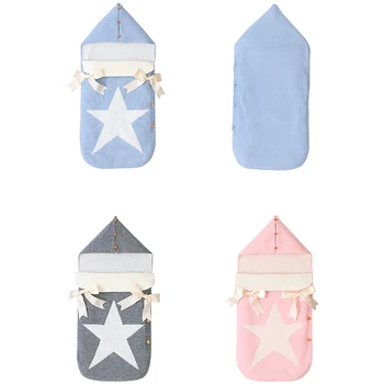 

Envelopes for Newborns Five Star Knitted Sleeping Bags Autumn Grey Button Up Infant Baby Swaddle Wrap Sleep Sacks Winter Blanket