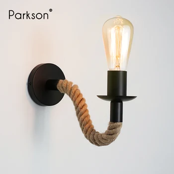 

American Retro Loft Lighting Sconce Edison Bulb E27 Socket Hemp Rope Wall Light Vintage Stairway Aisle Iron Art Indoor Wall Lamp