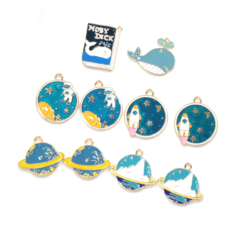 

10pcs Oil Drop Astronaut Rocket Planet Universe Charm Alloy Pendant Xingyue Series DIY Handmade Necklace Bracelet Production