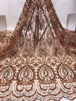 

Gold Yellow African Lace Fabric High Quality 3d French Lace Fabric With Beads Sequins Embroidery Tulle Lace Fabric For Wedding