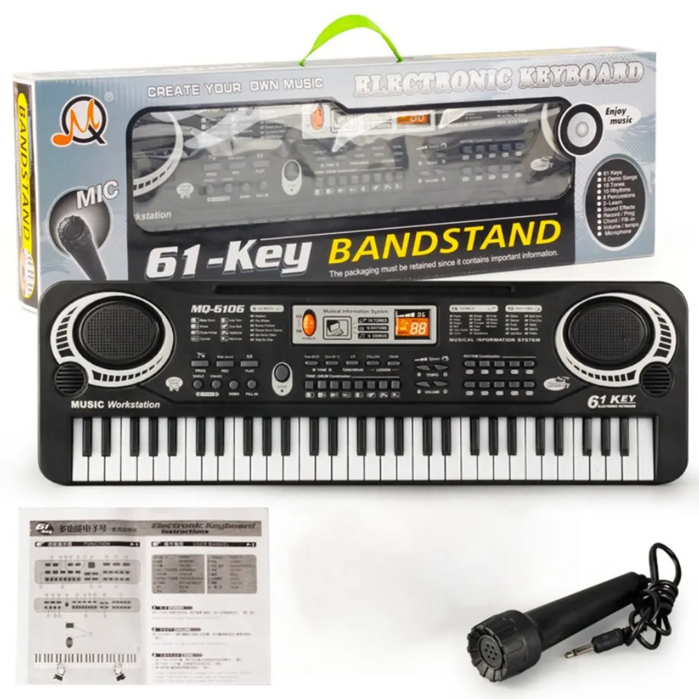 61 клавиша музыкальная электронная цифровая клавиатура электрический орган дети большие подарки с микрофоном музыкальный инструмент высокое качество