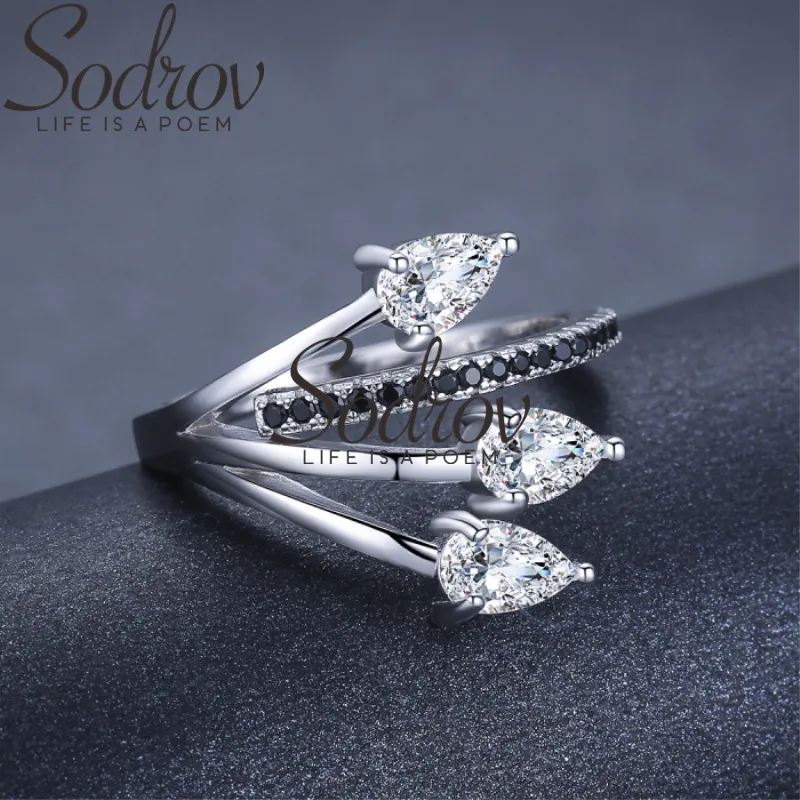 

SODROV Real 925 Sterling Silver Jewelry Trendy Elegant Engagement Ring Black Spinel Wedding Rings for Women GG007