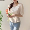Cute Sweet Ruffled Peplum Tops Summer Korean Chic Japan Style Flhjlwoc Preppy Girls Semi Transparent Shirt Women Top Blouses 2