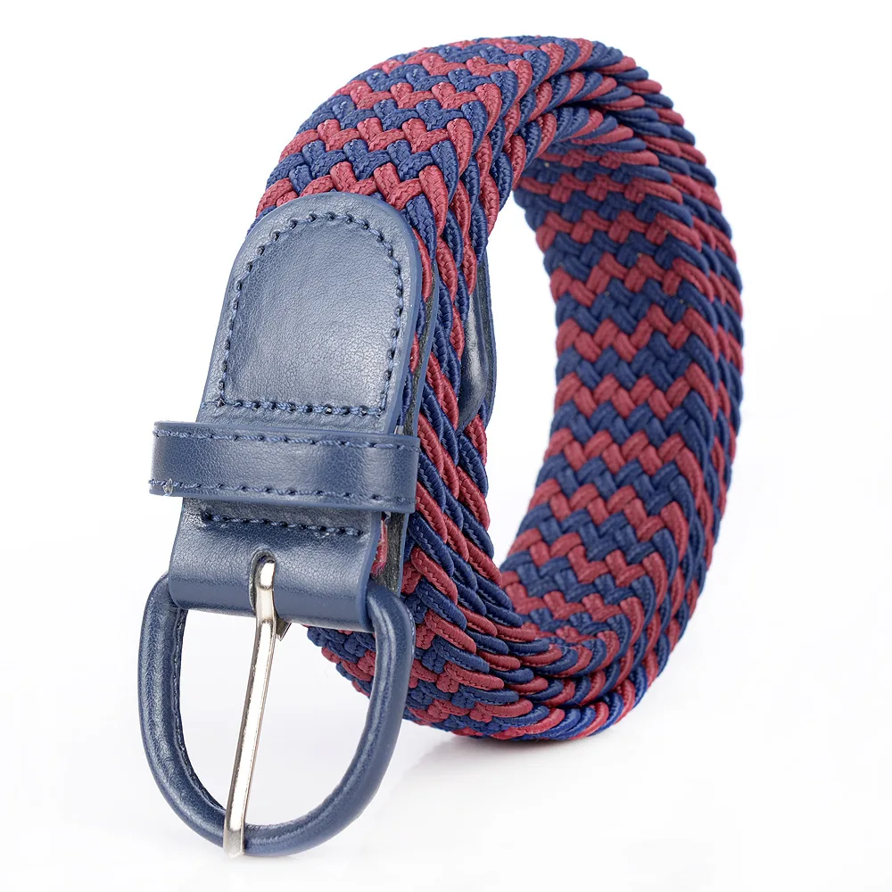 red-blue Мужской кожаный тканый Эластичный ремень с пряжкой, унисекс, повседневный ремень для гольфа, дизайнерские ремни для мужчин, высокое качество - Цвет: red-blue