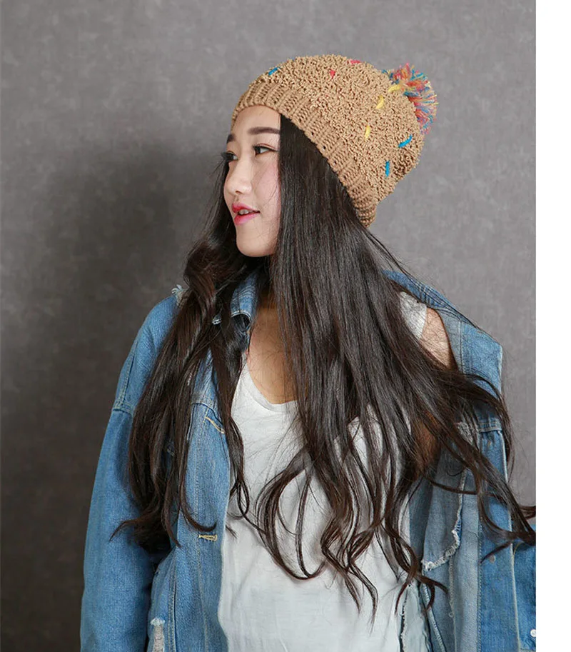 Зимняя модная повседневная женская акриловая шапка Skullies Beanines, разноцветные вязаные шапки Beanies, зимняя женская шапка, 5 цветов