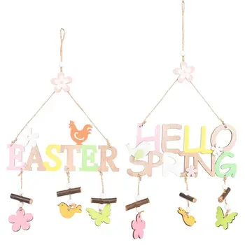 

2Pcs/Set Wooden Letters Easter Hello Spring Hanging Sign Colorful Bird Flower Door Hanger Wall Decoration Home Party Supplies Pe