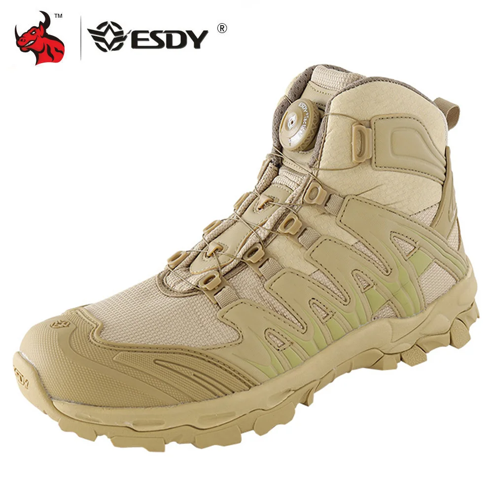 ESDY Motorcycle Boots Summer Breathable Tactical Desert Boots Shoes Men's Outdoor Camping Trekking Climbing Hiking Shoes
