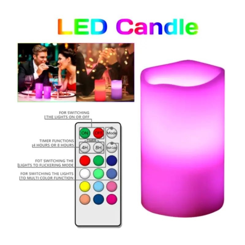 

1 Set Flameless LED Pillar Candle Night Light With RGB Remote Control Wax Candle For Wedding Decoration Christmas Candle