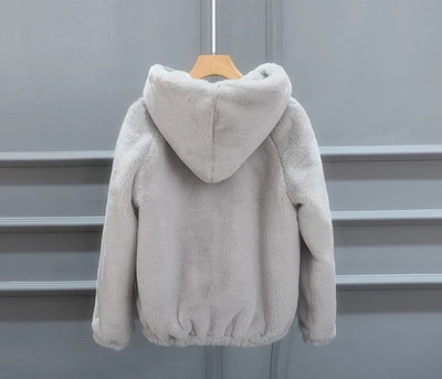 light grey Модные осенне-зимние короткие искусственный кроличий мех, пальто для женщин, теплая Толстая куртка из искусственного меха норки, Свободное пальто с капюшоном для женщин, большие размеры 3XL - Цвет: light grey