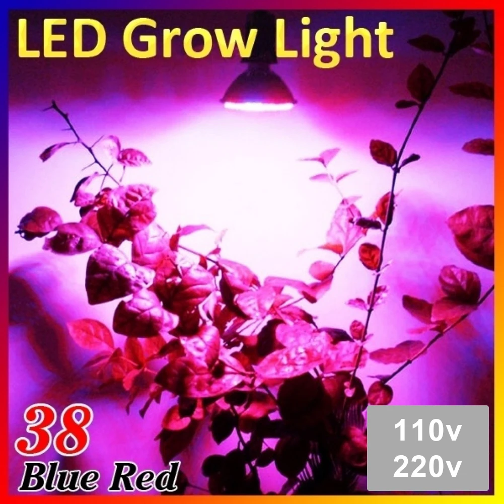 Лампа для выращивания растений с вилкой европейского стандарта с Цоколь E27 38 Светодиодный 1,9 Вт 110 В/220 В Красный Синий Домашний садовый комнатный гидропонный светильник