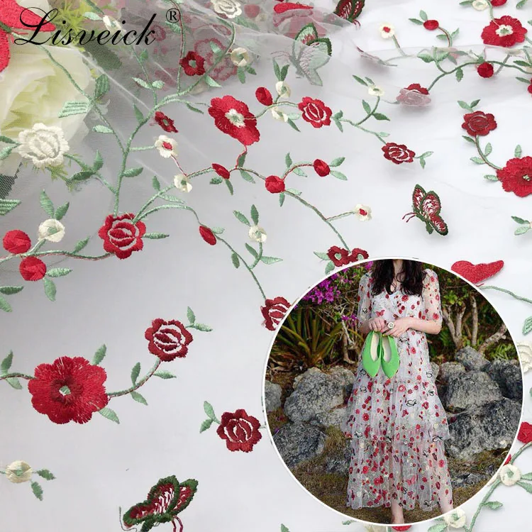 

1meter 135cm African Wedding Tulle Floral Lace Fabric for Dress,Lace Embroidery Cloth,Apparel Sewing Patchwork Diy Tissus Tecido