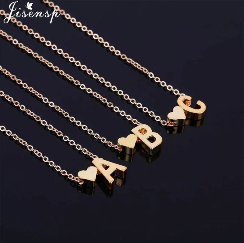Jisensp Tiny Heart Initial Double layer Necklaces Pendants Personalize Initial Dainty Necklace Women 26 Letter Name Jewelry Gif