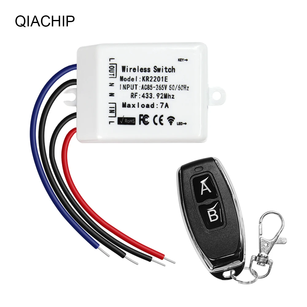 1 RC and 1 Receiver QIACHIP 433 МГц беспроводной пульт дистанционного управления 110 В 220 В 1CH реле Универсальный Широкий AC 85-265 в беспроводной пульт дистанционного приемника модуль - Цвет: 1 RC and 1 Receiver