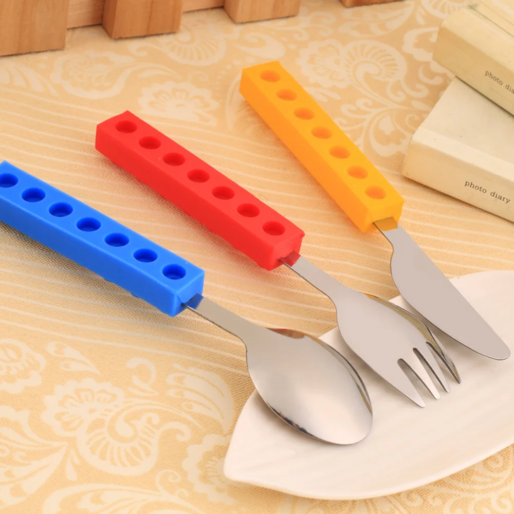 

3Pcs Bricks Silicon Steel Portable Adult Kids Cutlery Knife Dinnerware Set
